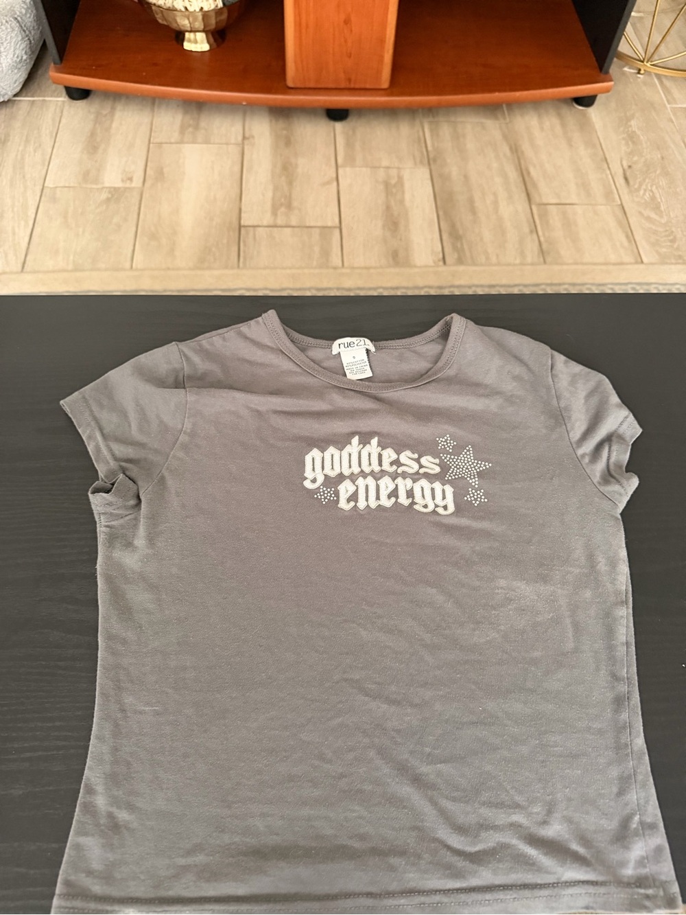 Rue21 Gray 'Goddess Energy' Rhinestone Graphic Tee